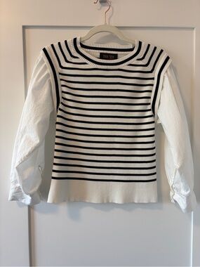 Truth By Republic Black and White Striped Ribbed Knit Top